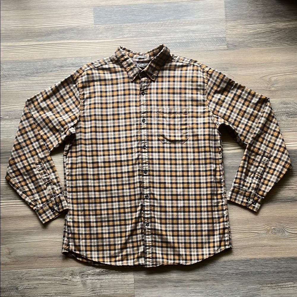 Eddie Bauer Men's Flannel Button-Down Shirt - Brown/orange/tan/black XL